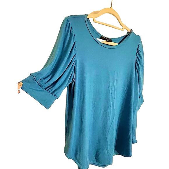 Karen Kane Women's Light Blue Puff Sleeve Scoop Neck Blouse Size Large 🦋💙 - Picture 5 of 12